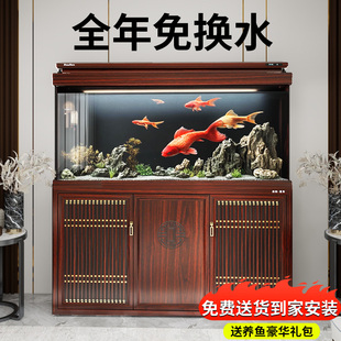 森森25新款 超白鱼缸客厅大型玻璃智能生态底过滤龙鱼缸水族箱 中式