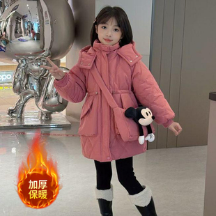 女童加绒棉衣冬季2025新款洋气加厚棉服中长款中大童棉袄保暖外套