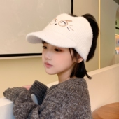 儿童毛线帽子女童秋冬季 扎马尾可爱针织帽男孩保暖空顶鸭舌帽 新款