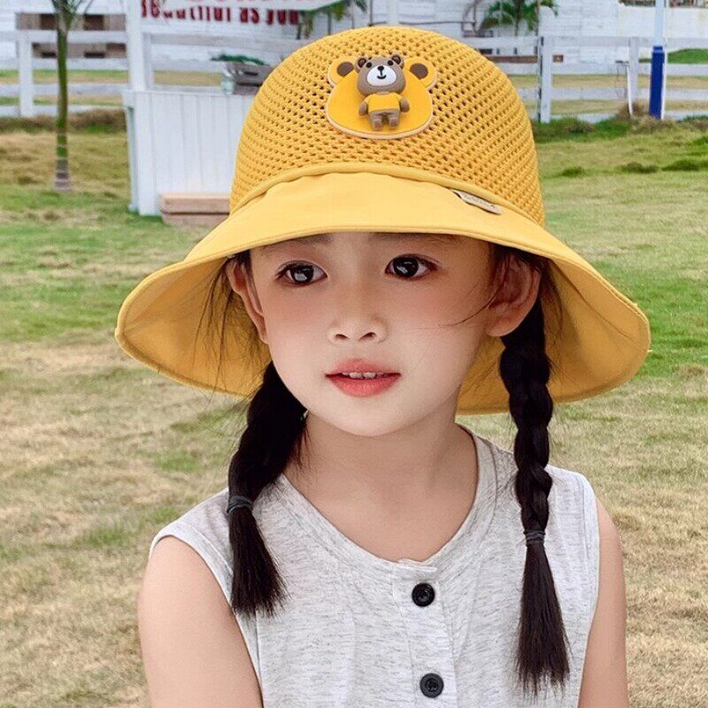 儿童遮阳帽子女童夏季幼儿园小黄帽男宝宝出游防紫外线透气防晒帽