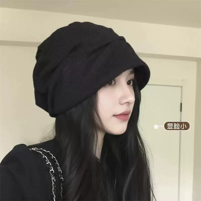 黑色褶皱洋气帽女款2026新款冷帽
