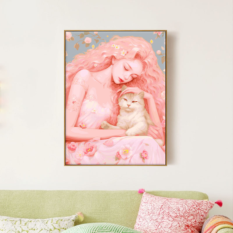 数字油画diy人物手绘肌理丙烯画手工填充填色减压油彩画 粉色时光