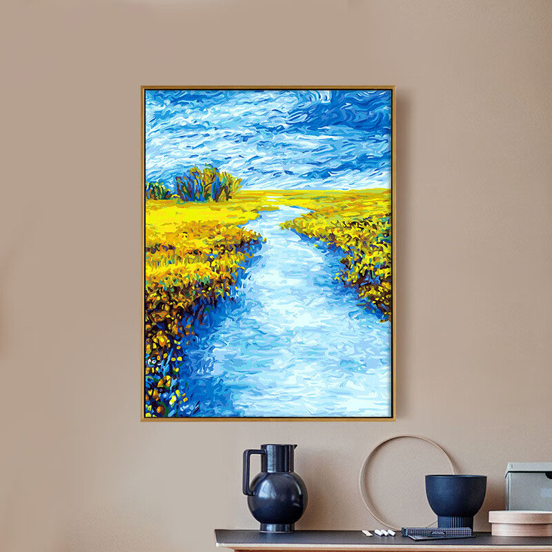 数字油画风景diy填充油彩画手绘手工填色减压丙烯画画 碧水蓝天