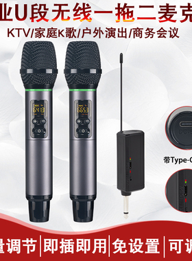 新款M2充电版无线话筒全金属一拖二麦克风家庭k歌ktv户外音响通用