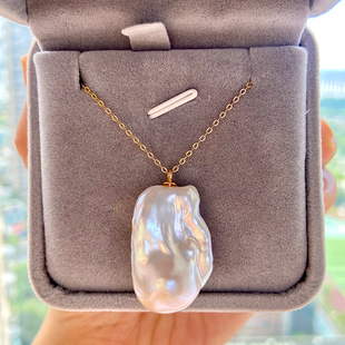 天然异形巴洛克珍珠项链大颗炫彩强光复古长款毛衣链纯银叠戴