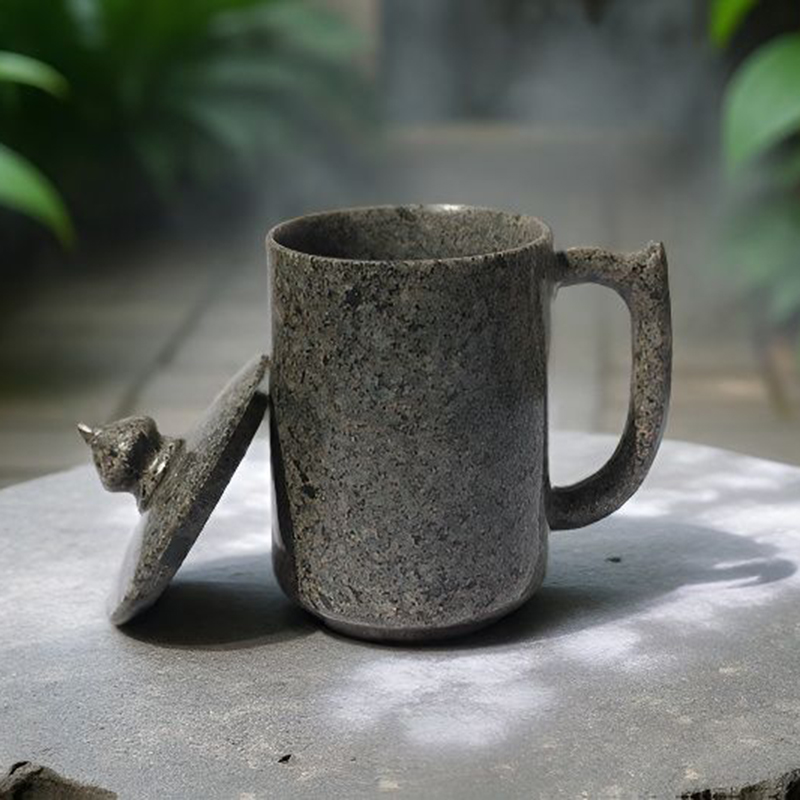 麦饭石杯子一体原石雕刻茶杯浮雕杯摆件茶具男士水杯大容量送礼物