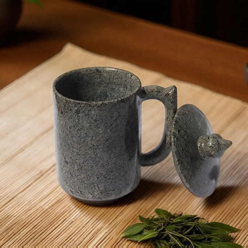 麦饭石杯子一体原石雕刻茶杯浮雕杯摆件茶具男士水杯大容量送礼物