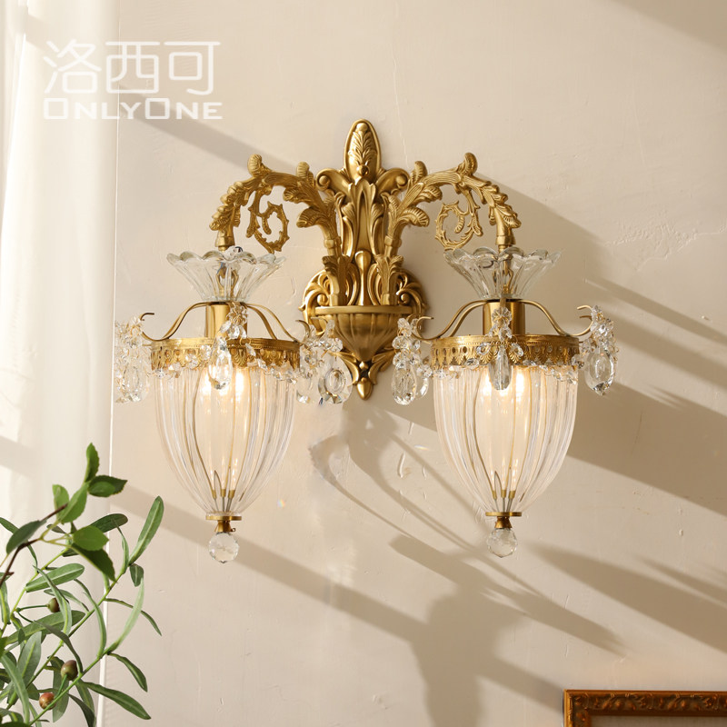 洛西可 法式宫廷全铜壁灯 欧式客厅双头餐厅卧室单头奢华别墅壁灯