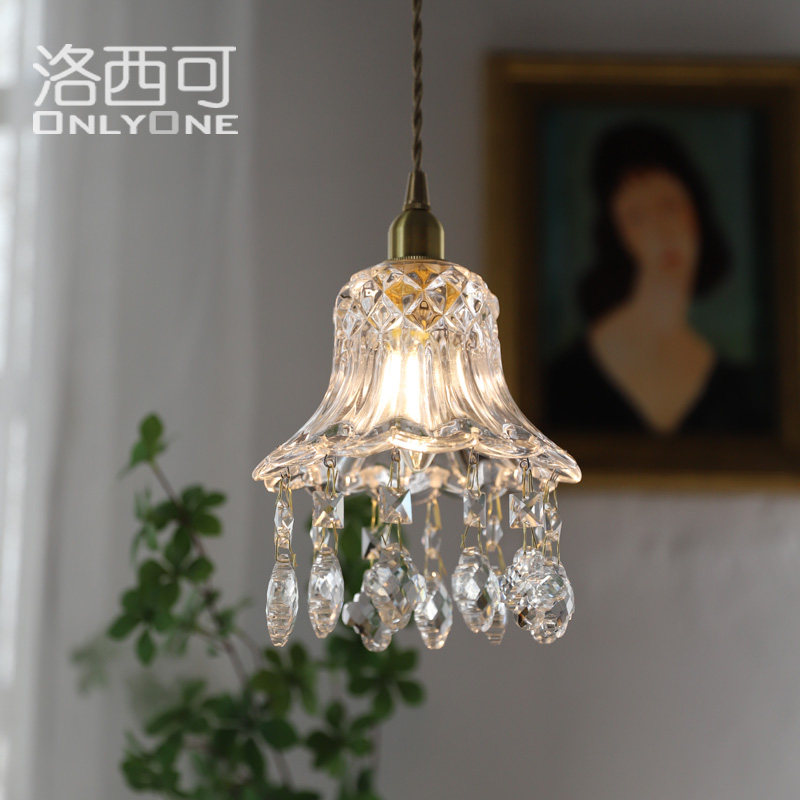 洛西可 法式复古单头小吊灯 水晶玻璃美式床头餐厅入户飘窗灯具,家装灯饰光源,卧室/书房吊灯,淘宝优惠券,粉丝福利购,淘宝优惠卷