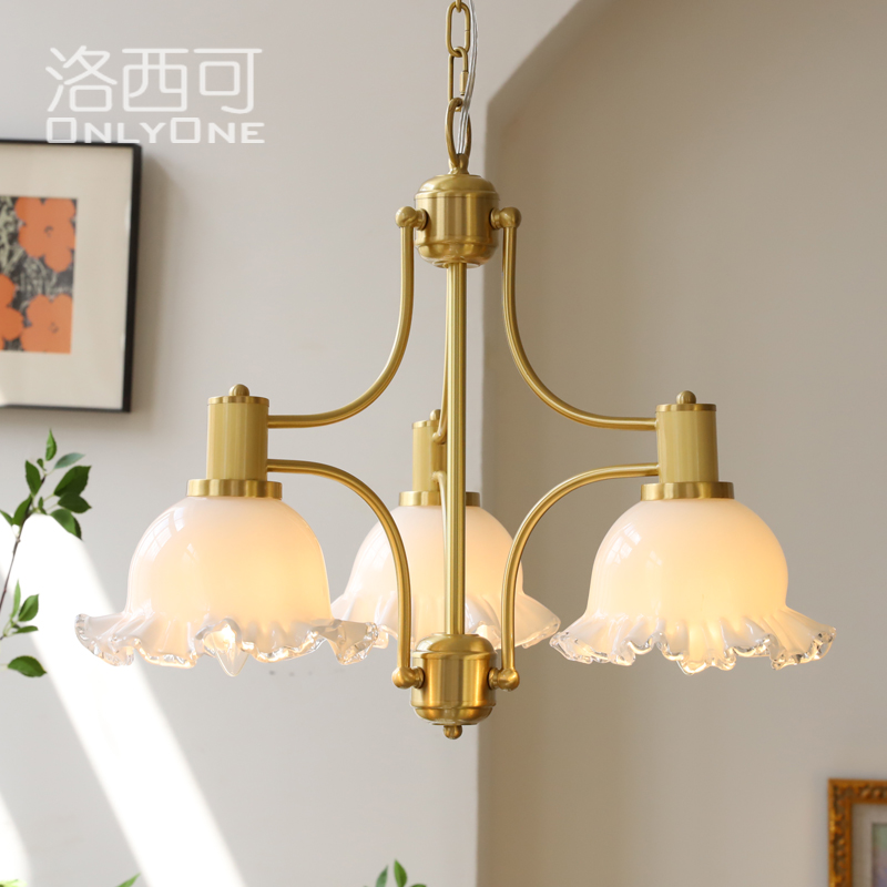 洛西法式奶白玻璃田园风新品吊灯