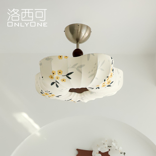 奶油風吸頂燈布藝燈罩 南洋溫馨花卉兒童臥室燈具 復古法式 洛西可