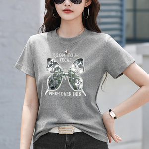 夏季实拍宽松时尚亮片气质设计感图案印花小众上衣大码短袖T恤女