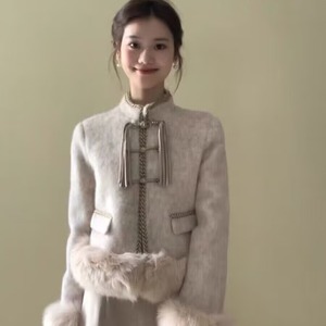 秋冬季实拍修身气质设计感长袖小洋装短外衣小香风半身裙两件套女