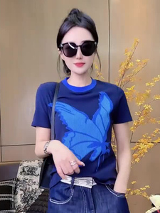 莱赛尔纯棉设计感正肩休闲圆领小个子洋气宽松显瘦欧洲站T恤女