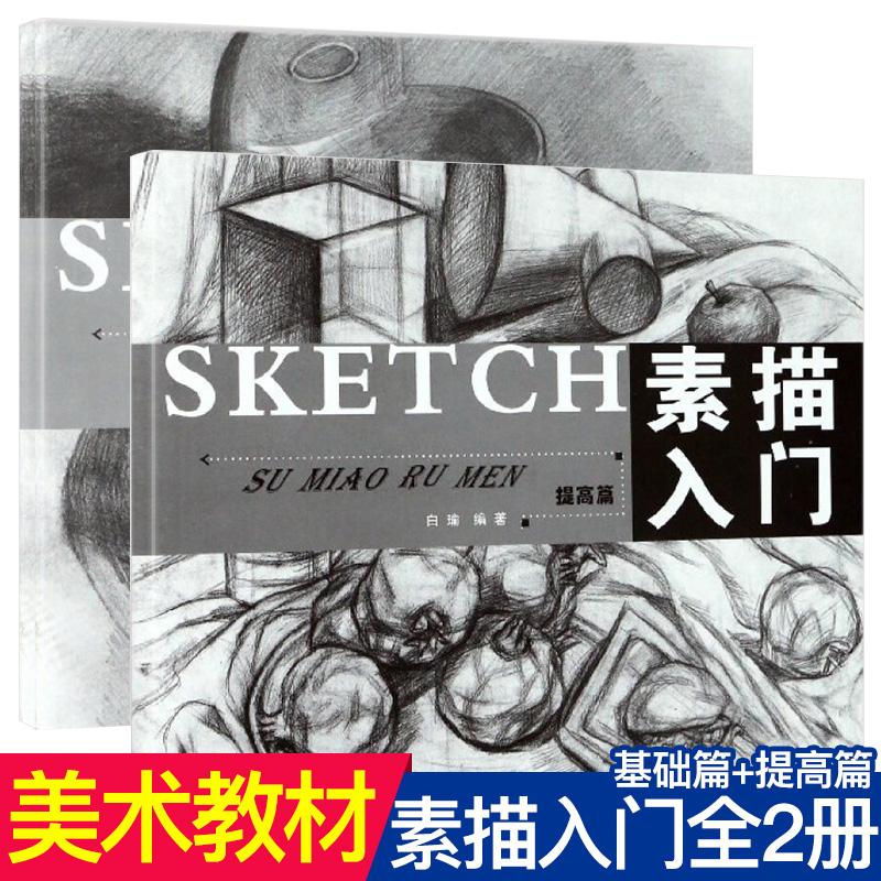 素描入门基础篇+提高篇全2册零基础素描初学自学入门教程教材铅笔手绘本画画册人物人像素描基础入门书籍小学美术教程书籍 ms