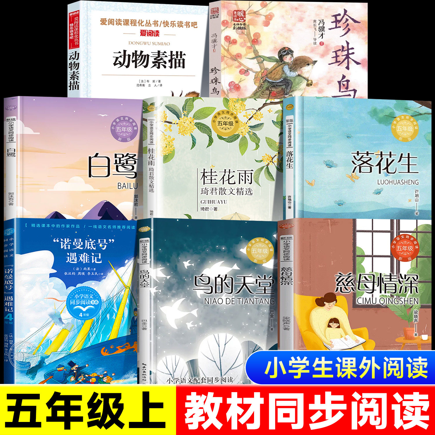 五年级上册必读的课外书慈母情深梁晓声珍珠鸟冯骥才鸟的天堂巴金我的长生果春酒桂花雨琦君散文选白鹭动物素描落花生课内作家作品