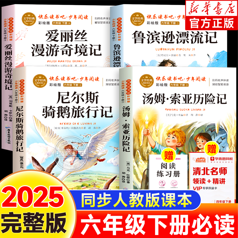 【2025新版】六年级下册鲁滨逊漂流记爱丽丝漫游奇境记汤姆索亚历险记尼尔斯骑鹅旅行记原著完整版快乐读书吧老师推荐经典必读书籍