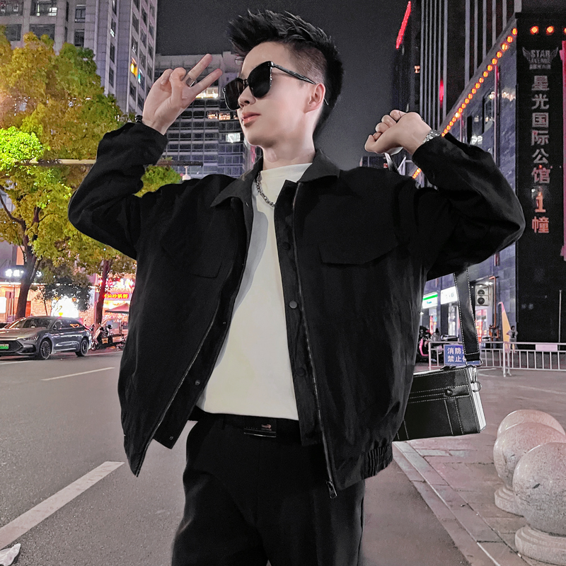 WT29-P108控148美式复古百搭休闲工装翻领设计高级感夹克外套黑，男装夹克，电商A208
