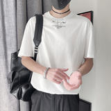 DT91-P45控65男士短袖圆领休闲百搭字母设计高级感T恤夏季上衣黑，男装T恤，电商A208