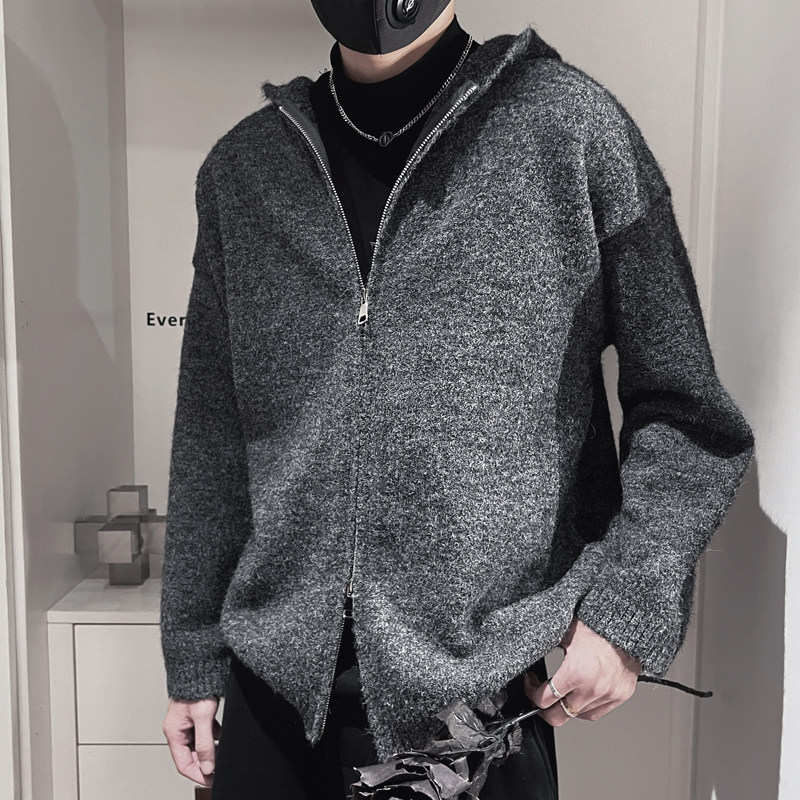 E256-P88控118设计连帽针织羊毛衫拉链百搭开衫简约纯色毛衣男蓝,男装针织衫/毛衣,电商A208