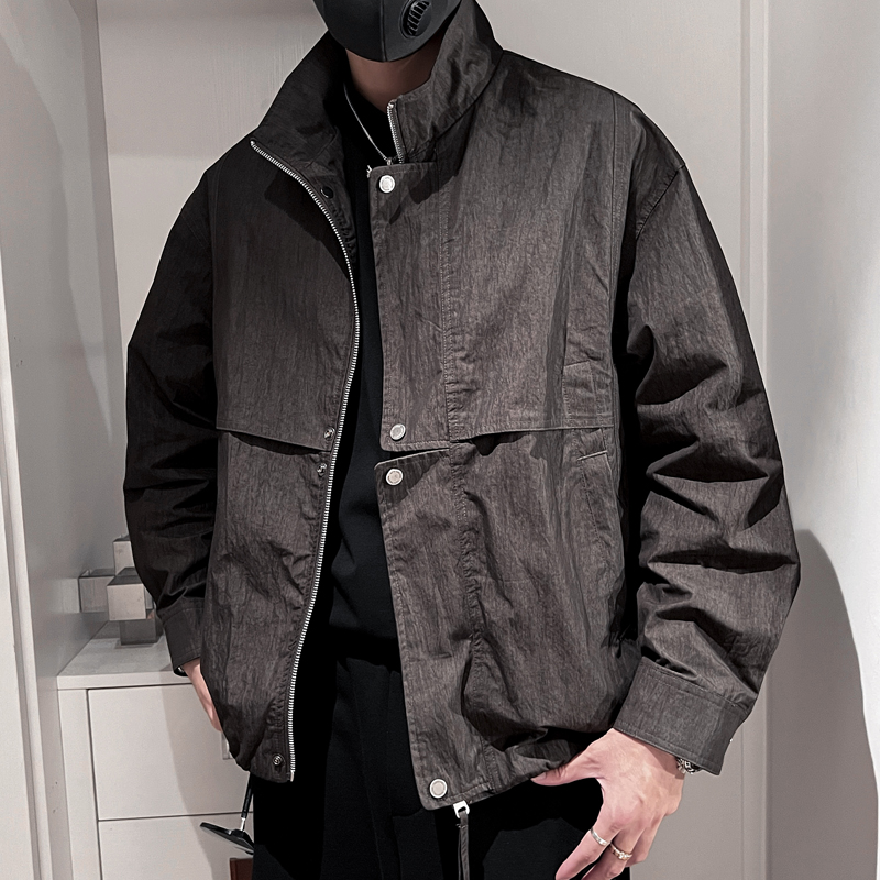 WT30A-P98控138设计高级感百搭美式复古工装拼接男士休闲夹克黑，男装夹克，电商A208