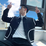 J75-P98控138春秋款男士痞帅外穿长袖百搭潮流条纹夹克外套黑首，男装夹克，电商A208