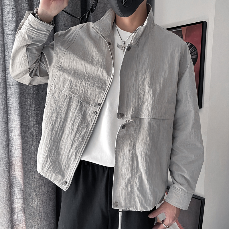 WT30A-P98控138设计高级感百搭美式复古工装拼接男士休闲夹克米，男装夹克，电商A208