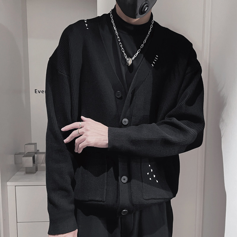 E253-特P118控158百搭纯色针织羊毛衫开衫男士设计高级感毛衣黑,男装针织衫/毛衣,电商A208