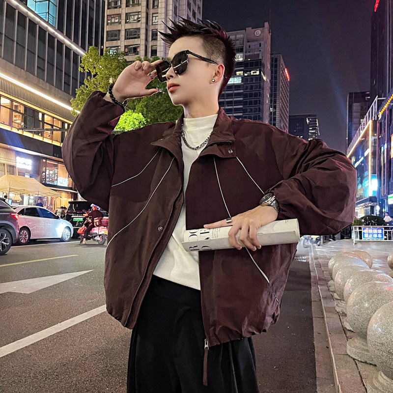 WT31-特P118控158反光机能风拉链外套夹克立领时尚休闲外套黑,男装夹克,电商A208