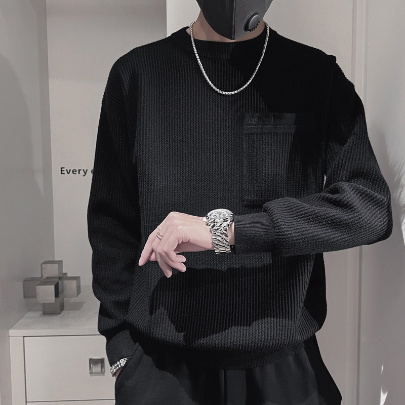 E257-P98控138设计高级感百搭男士纯色针织羊毛衫打底简约毛衣黑,男装T恤,电商A208