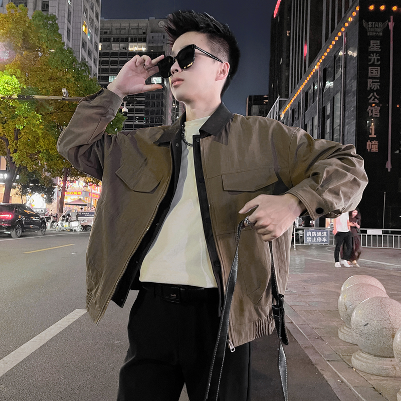 WT29-P108控148美式复古百搭休闲工装翻领设计高级感夹克外套绿，男装夹克，电商A208