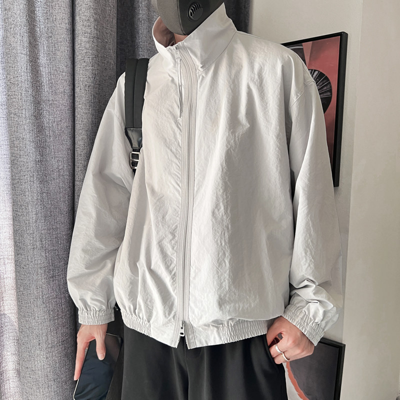 WT27-P108控148设计高级感百搭拉链撞色透气立领运动外套夹克灰,男装夹克,电商A208