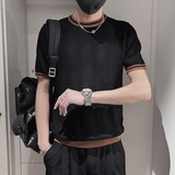 DT66-P58控78夏季男士短袖套头针织衫休闲百搭设计感条纹T恤白，男装T恤，电商A208