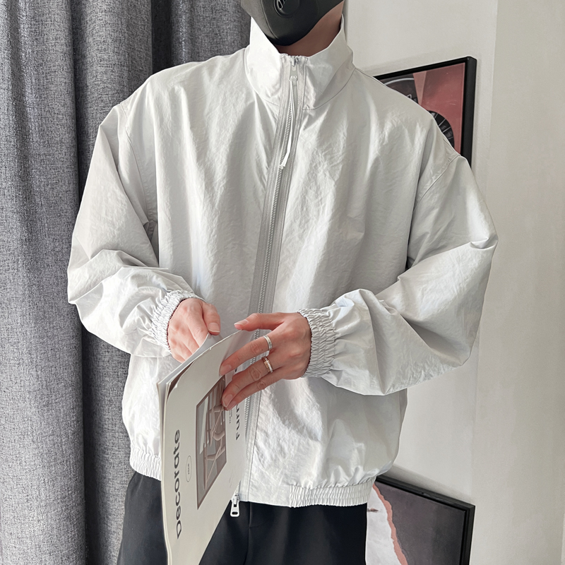 WT27-P108控148设计高级感百搭拉链撞色透气立领运动外套夹克灰，男装夹克，电商A208