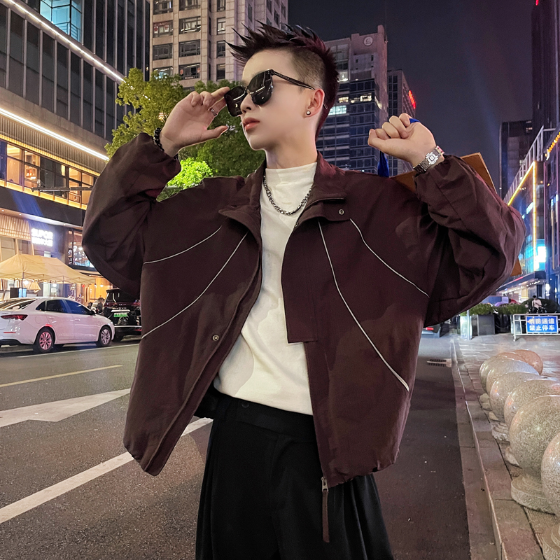 WT31-特P118控158反光机能风拉链外套夹克立领时尚休闲外套咖，男装夹克，电商A208