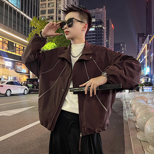WT31-特P118控158 反光机能风拉链外套夹克立领时尚休闲外套 咖图片