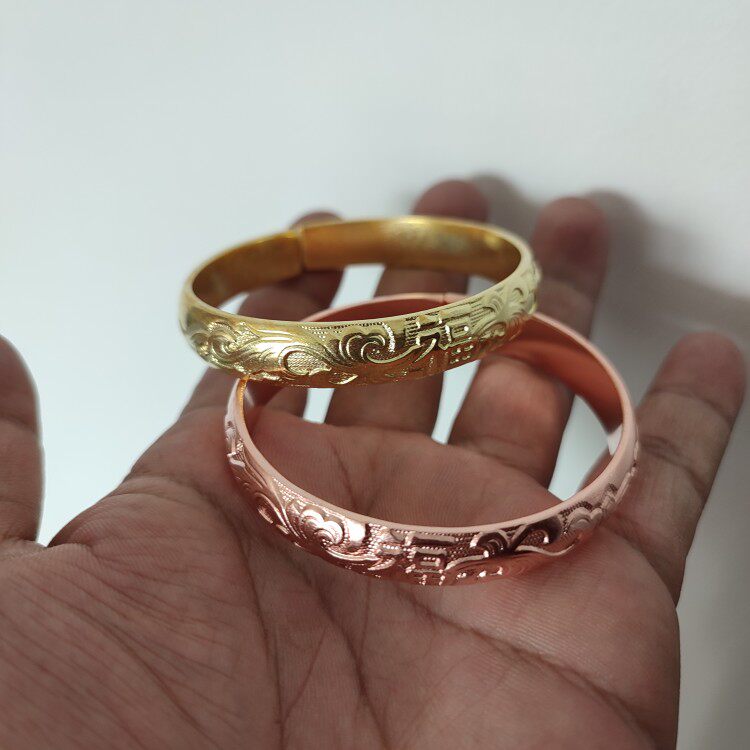 云南手工纯铜手镯红铜紫铜黄铜福字雕花款镯子送妈妈送长辈女款