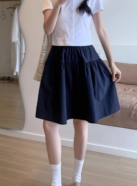 日系复古休闲五分半身裙a字短裙女春秋内搭夏季高腰宽松运动裙子
