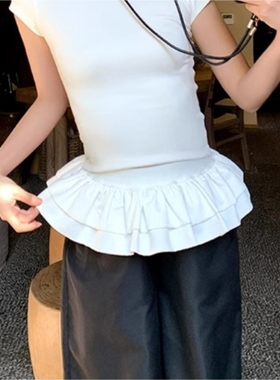 法式复古芭蕾风甜辣妹短裙边蓬蓬荷叶边腰裙女春夏季外搭叠穿屁帘