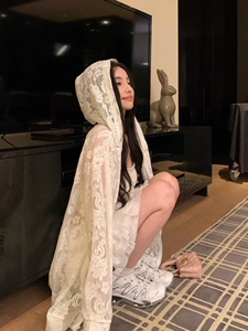 连帽长袖蕾丝防晒中长款外套女春秋薄款外搭夏季宽松休闲开衫上衣