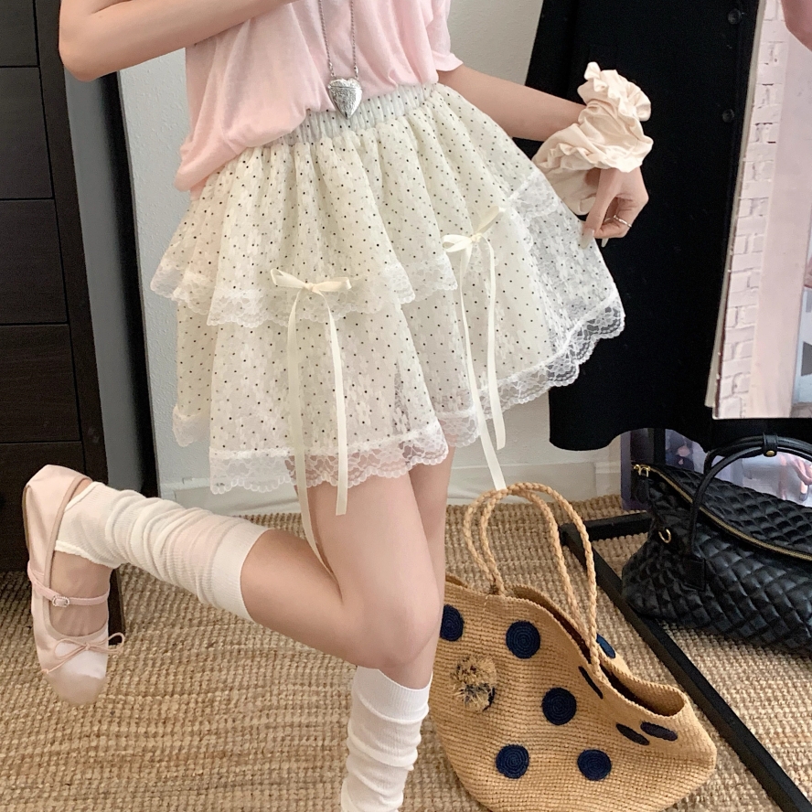 法式复古蕾丝花边休闲蓬蓬半身裙