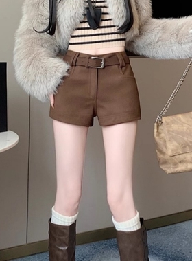 美式复古辣妹高腰短裤女春秋冬季外穿修身内搭休闲显瘦包臀热裤子