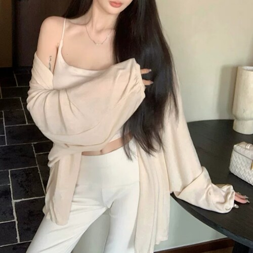 韩系冰丝休闲针织开衫女外搭披肩
