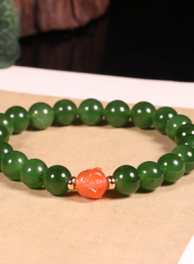 惹石和田玉籽料碧玉圆珠多宝手链