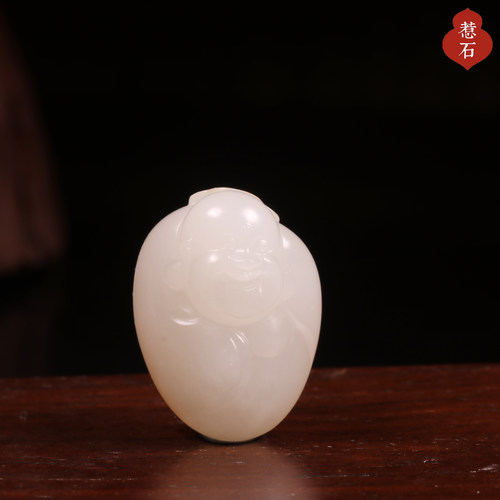 和田玉籽料洒金皮笑佛吊坠苏工