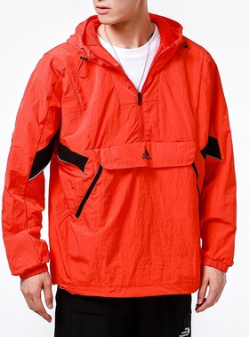 阿迪达斯春秋男款半拉链梭织连帽防风运动夹克 外套H40214 GP0843