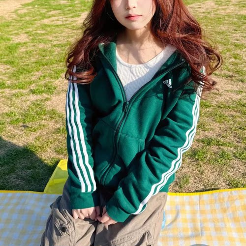 现货正品 阿迪达斯 儿童青少年加绒拉链开衫连帽外套JJ3187JF2509