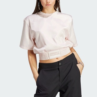 Adidas阿迪达斯三叶草23女短袖收腰露脐绸面运动T恤IC8539 IC8540