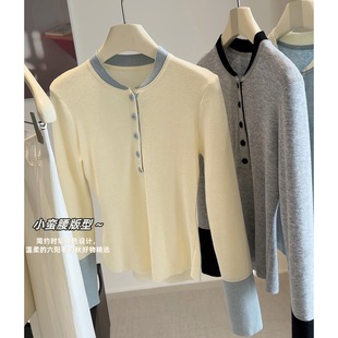 上衣潮 韩系假两件针织打底衫 女早秋新款 小个子修身 显瘦内搭长袖