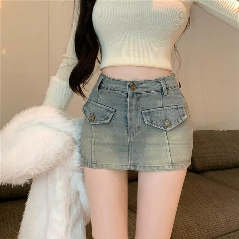 韩系辣妹牛仔包臀裙半身裙女夏季防走光裙裤a字裙子性感紧身短裙